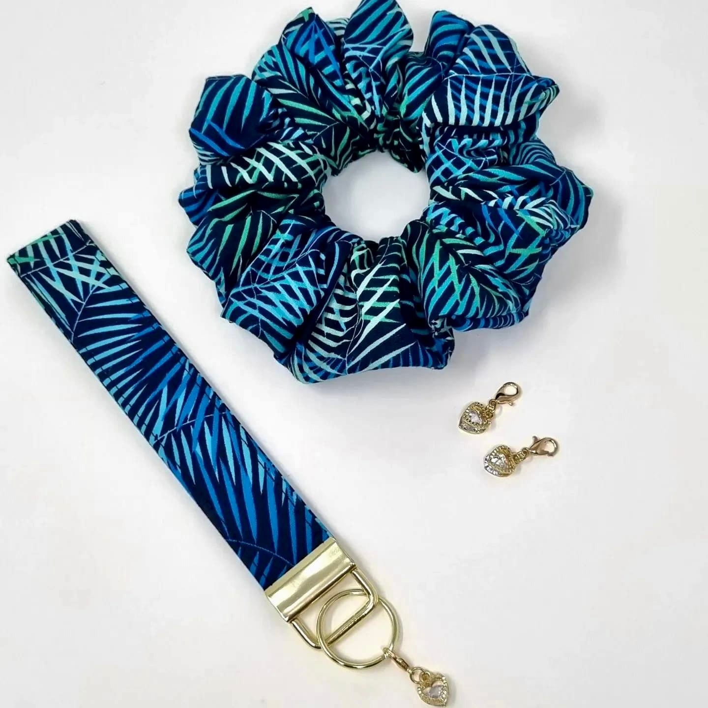 Cotton Scrunchie Key Fob Set Blue