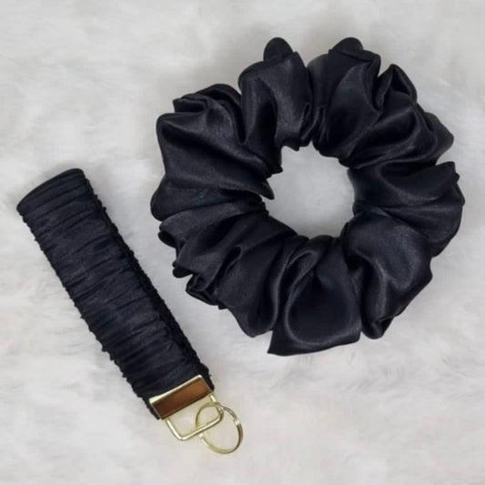 Key Fob/Scrunchie Set Black Satin